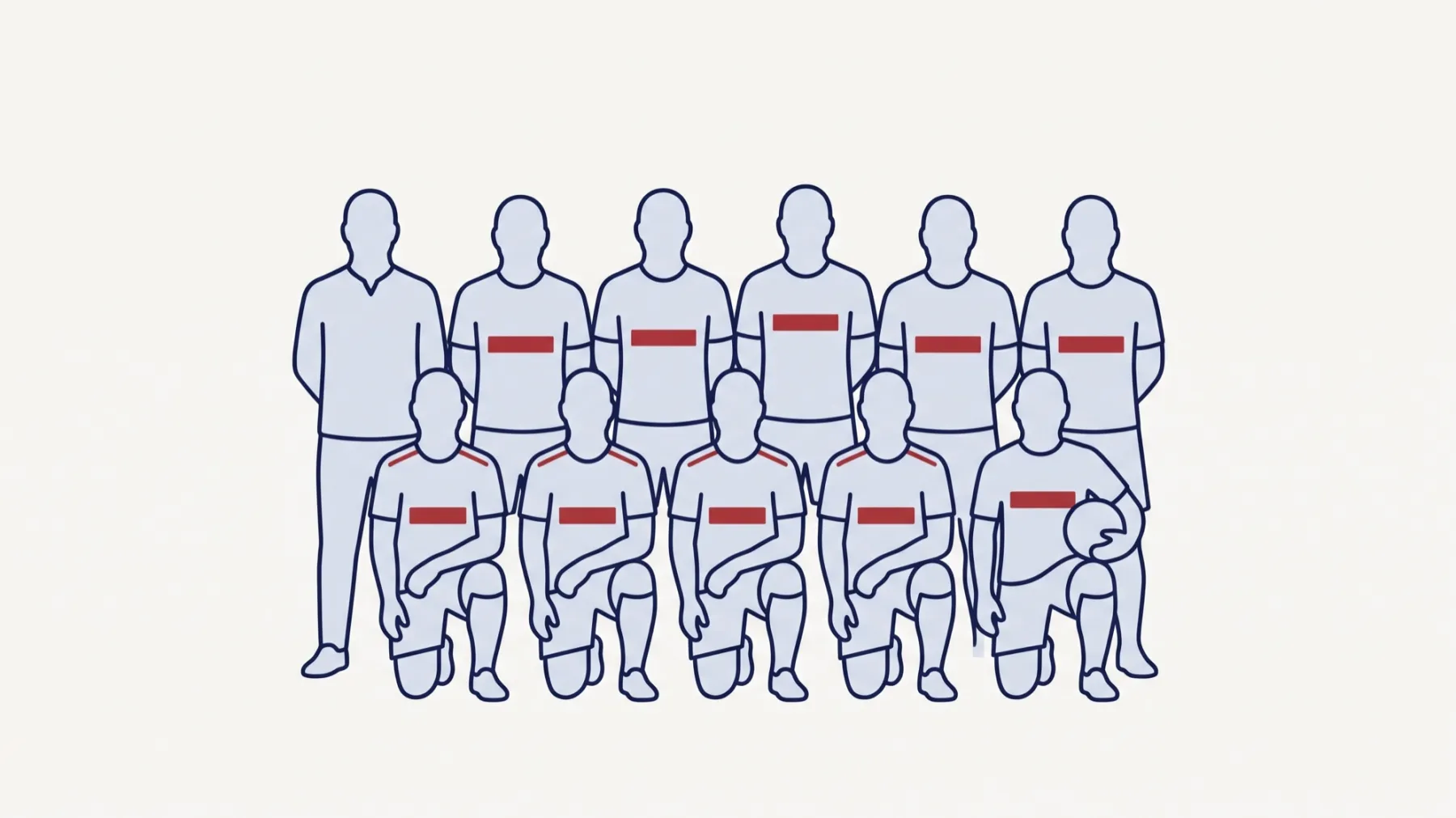Gezeichnete Mannschaftsaufstellung als Platzhalter – ein echtes Teamfoto folgt